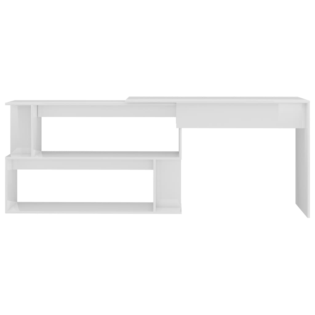 Corner Desk High Gloss White 200x50x76 cm Wood Material