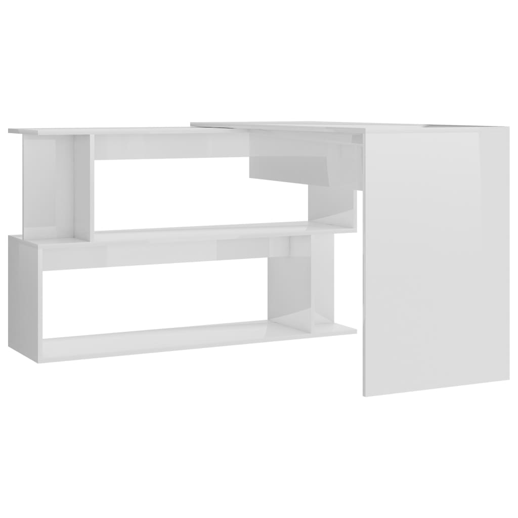 Corner Desk High Gloss White 200x50x76 cm Wood Material