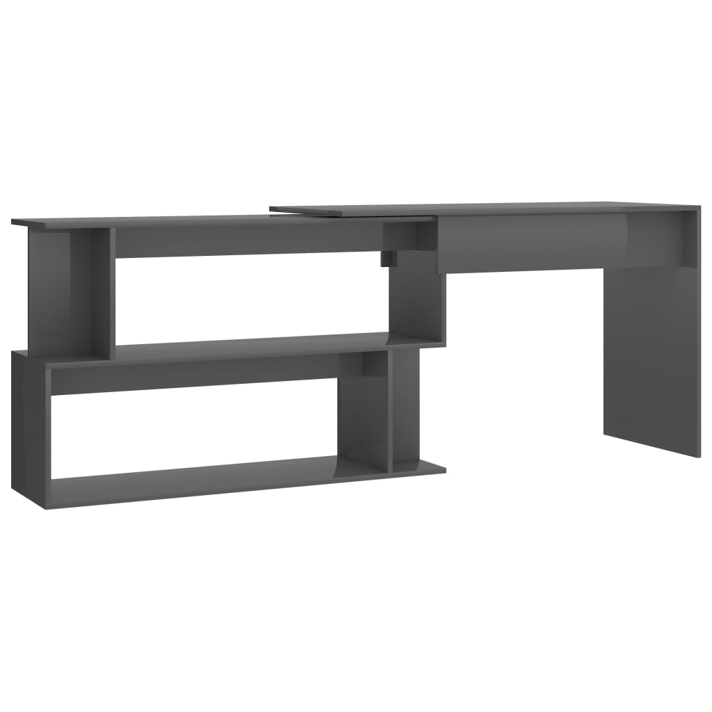 Eckschreibtisch Hochglanz-Grau 200x50x76 cm Holzwerkstoff