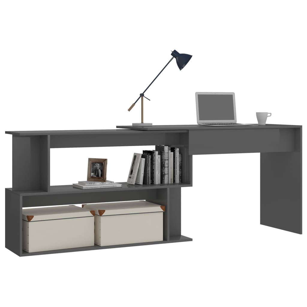 Eckschreibtisch Hochglanz-Grau 200x50x76 cm Holzwerkstoff
