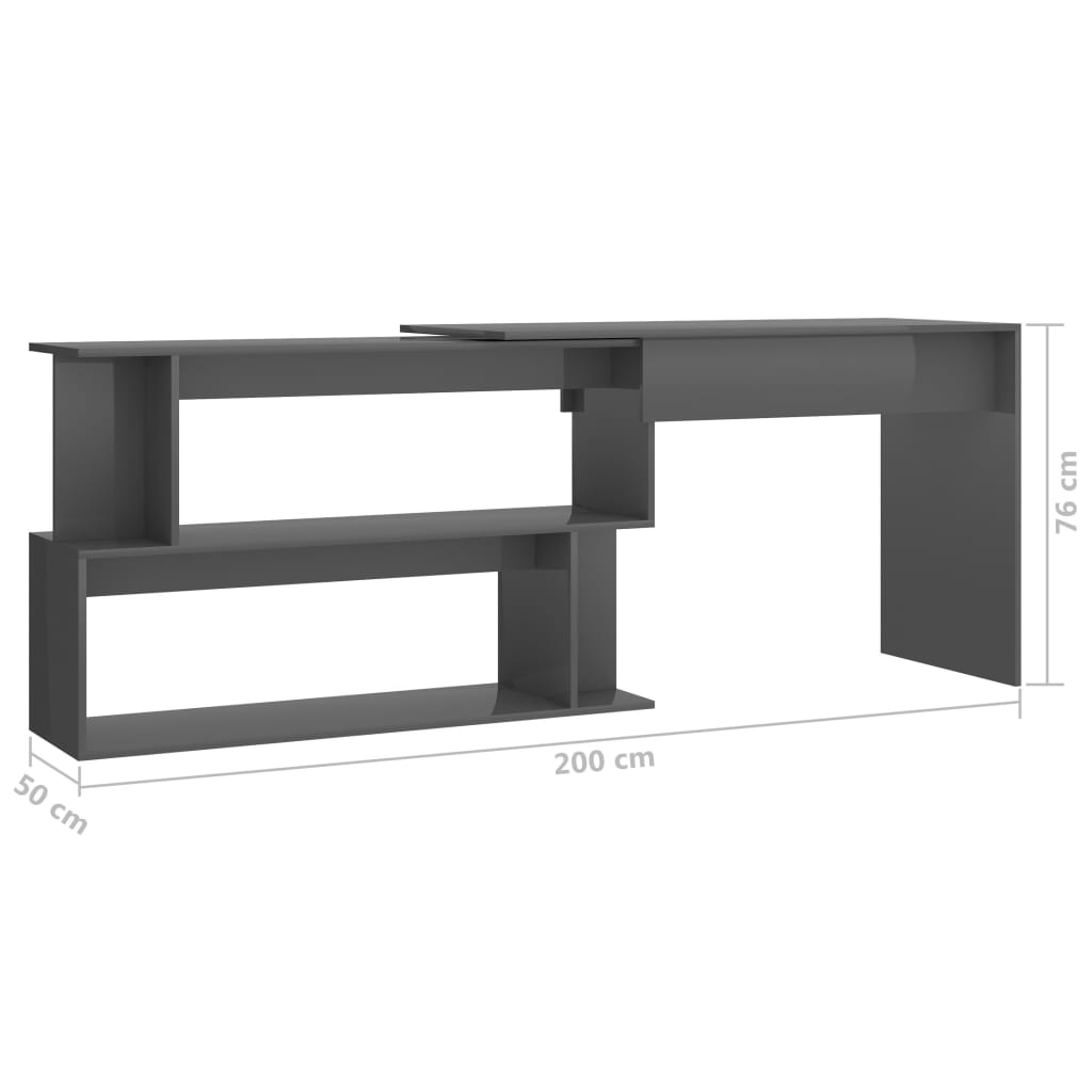Eckschreibtisch Hochglanz-Grau 200x50x76 cm Holzwerkstoff