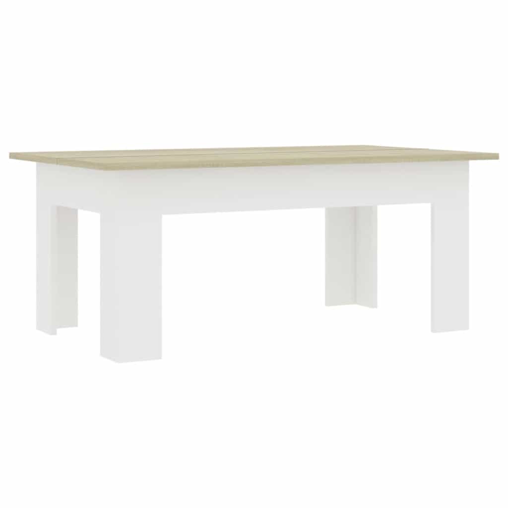 Couchtisch Weiß und Sonoma-Eiche 100x60x42 cm Holzwerkstoff