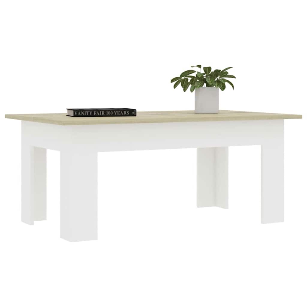 Couchtisch Weiß und Sonoma-Eiche 100x60x42 cm Holzwerkstoff