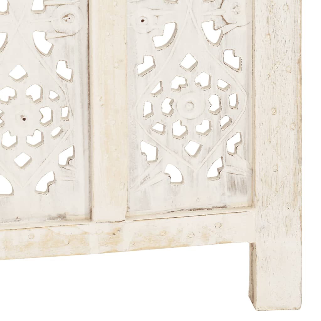 Cloison de séparation 5 pièces en bois de manguier massif sculpté à la main blanc 200 × 165 cm
