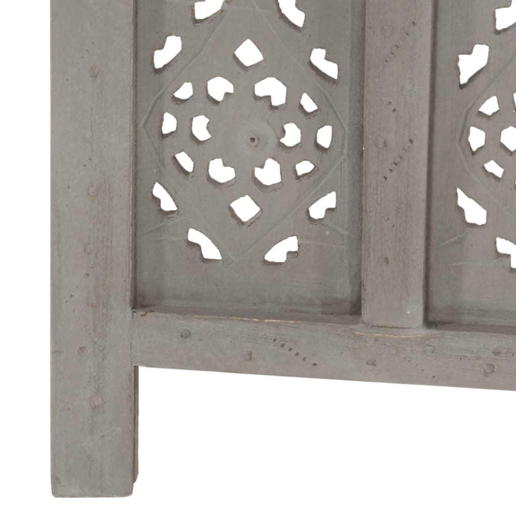 Cloison de séparation 5 pièces en bois de manguier massif sculpté à la main gris 200×165cm