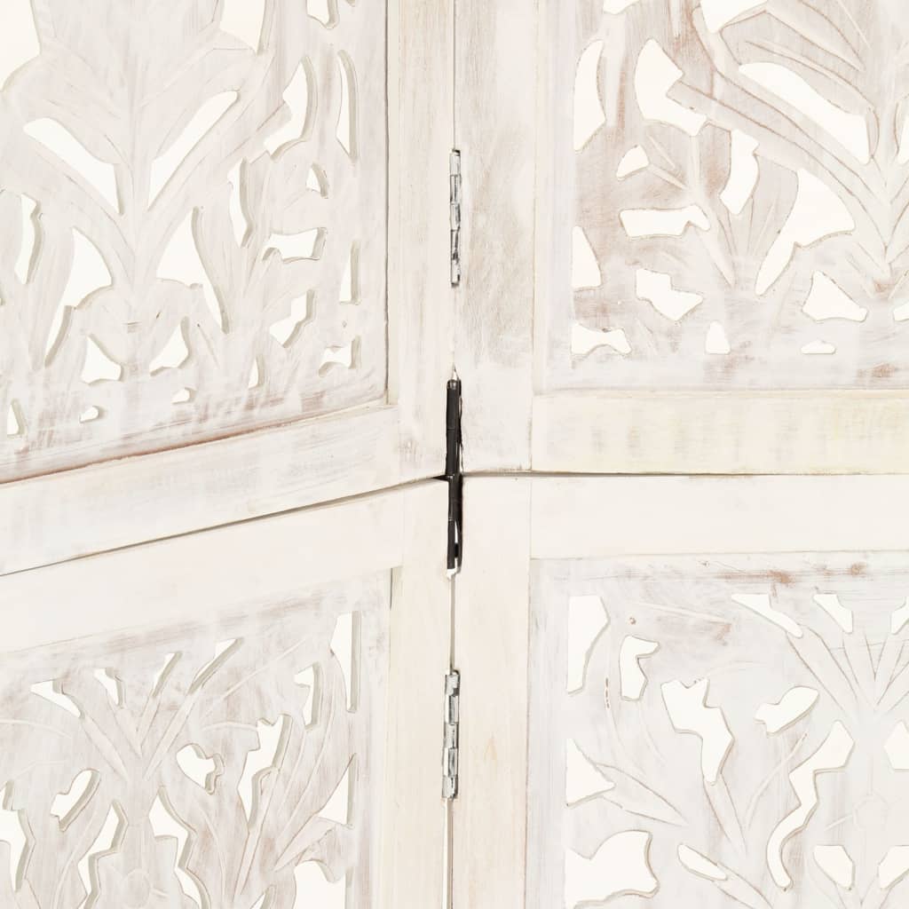 Cloison de séparation 5 pièces en bois de manguier massif sculpté à la main blanc 200 × 165 cm