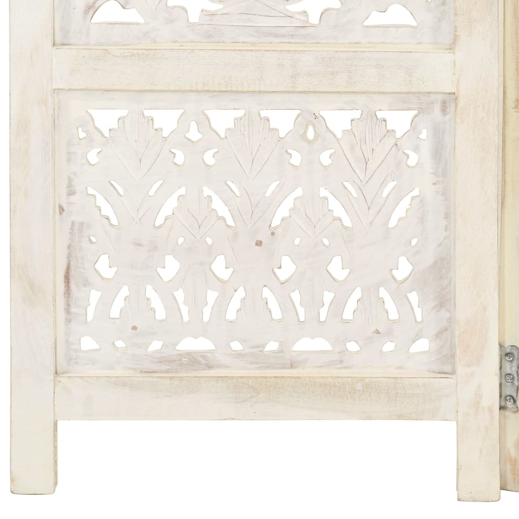 Cloison de séparation 5 pièces en bois de manguier massif sculpté à la main blanc 200 × 165 cm