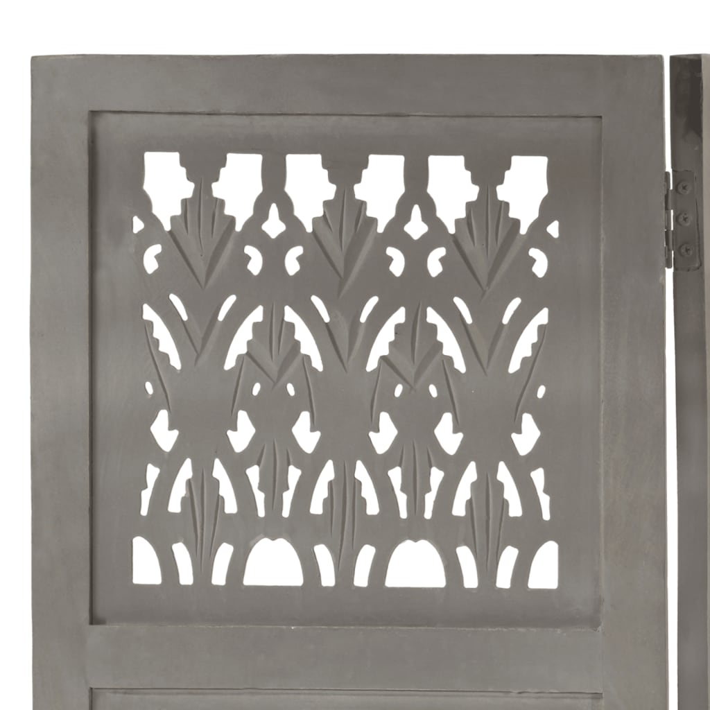 Cloison de séparation 5 pièces en bois de manguier massif sculpté à la main gris 200×165cm