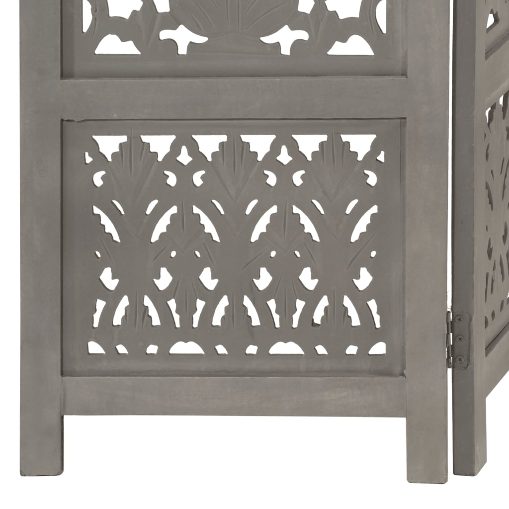 Cloison de séparation 5 pièces en bois de manguier massif sculpté à la main gris 200×165cm