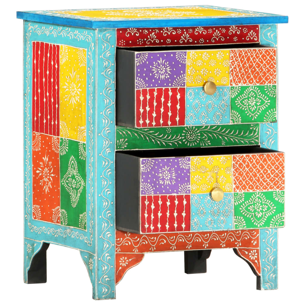 Table de chevet peinte à la main 40×30×50 cm en bois de manguier massif