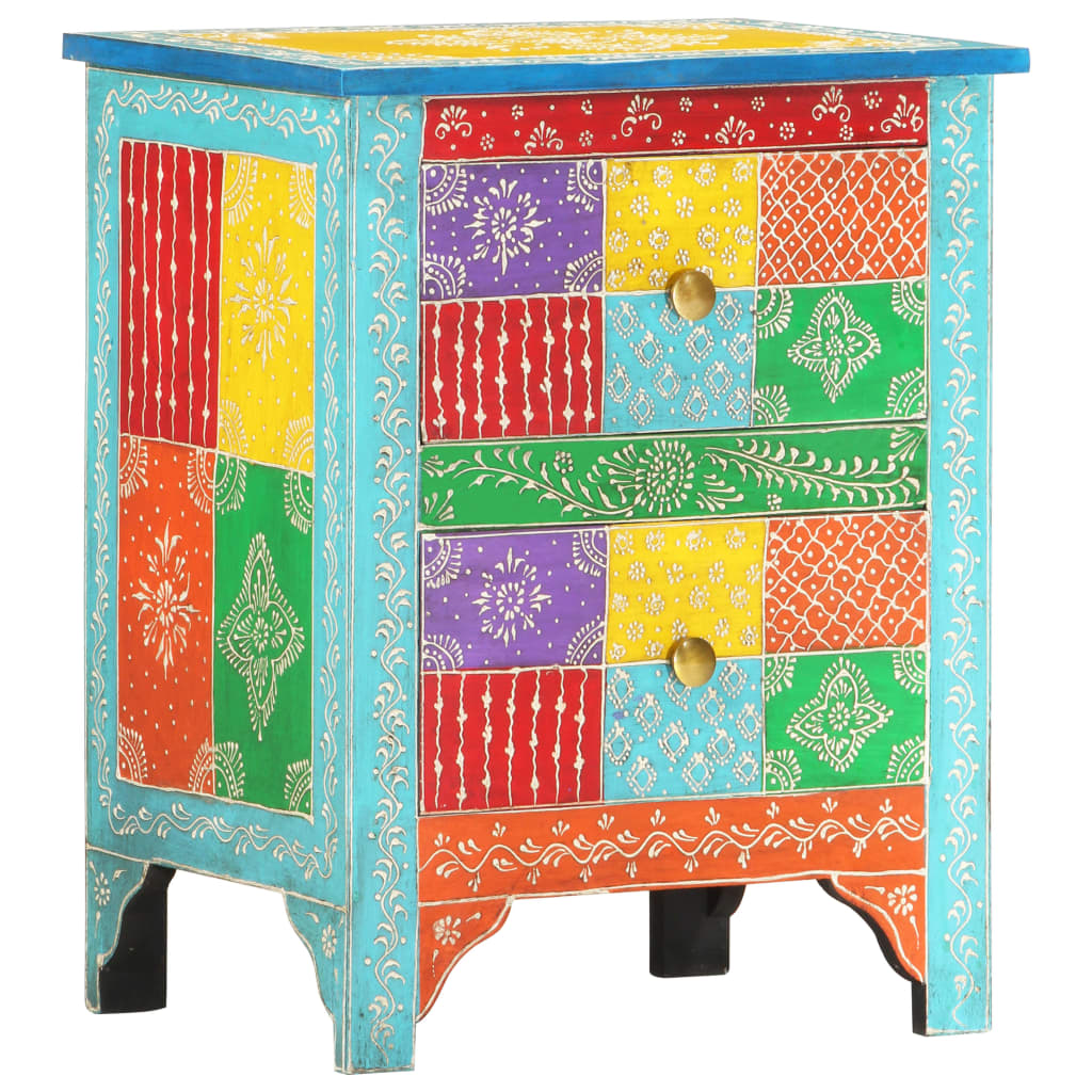 Table de chevet peinte à la main 40×30×50 cm en bois de manguier massif