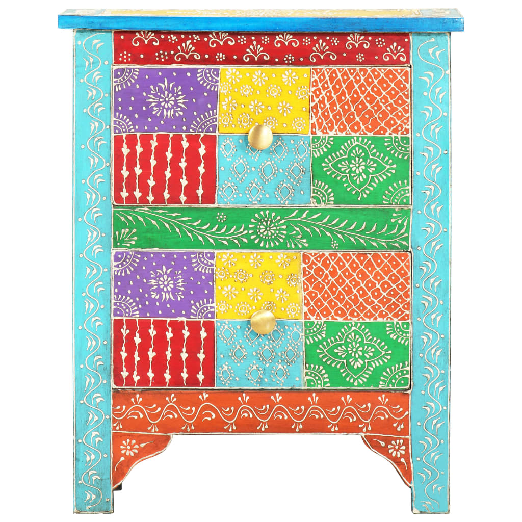 Table de chevet peinte à la main 40×30×50 cm en bois de manguier massif
