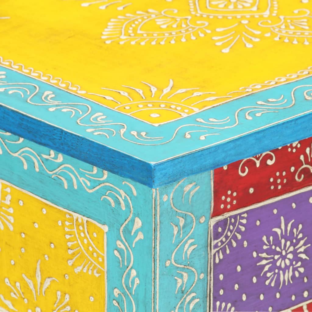 Table de chevet peinte à la main 40×30×50 cm en bois de manguier massif
