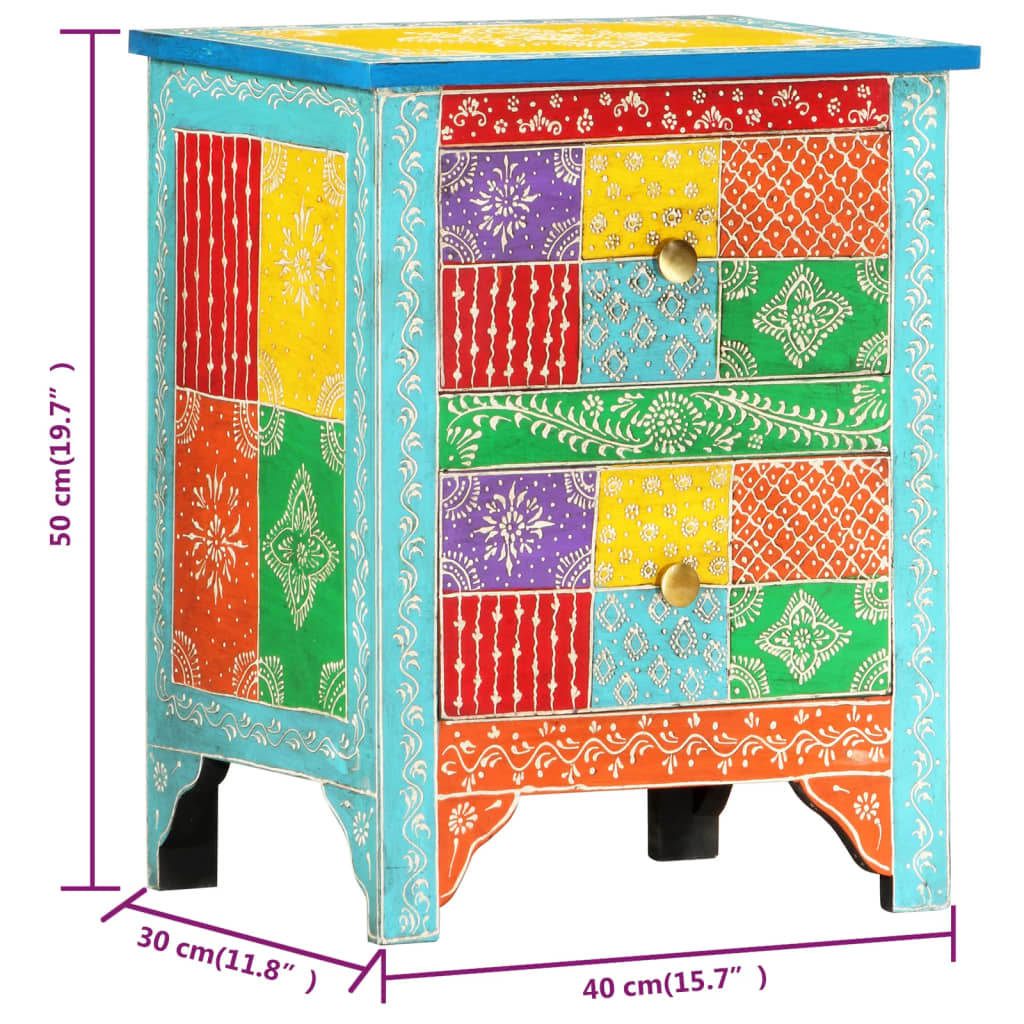 Table de chevet peinte à la main 40×30×50 cm en bois de manguier massif