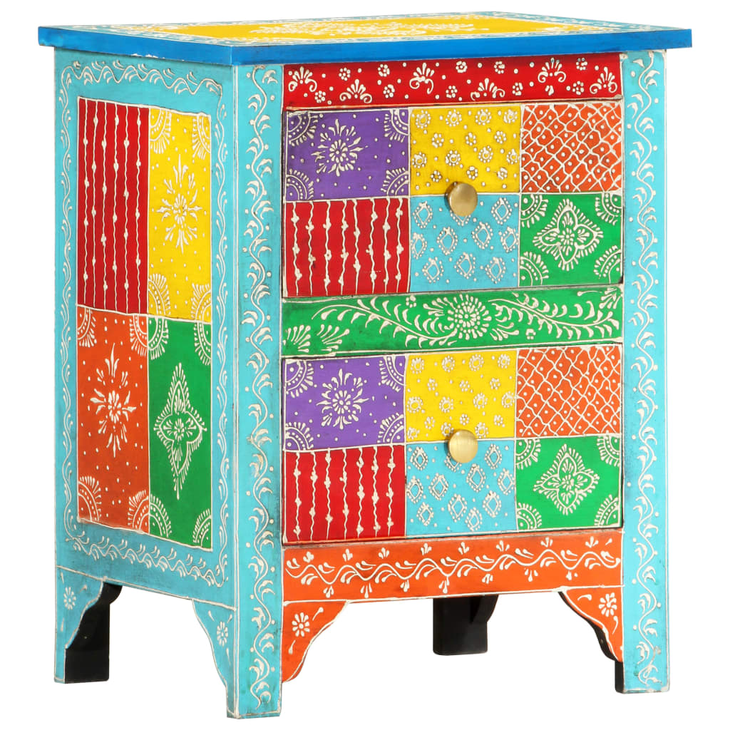 Table de chevet peinte à la main 40×30×50 cm en bois de manguier massif