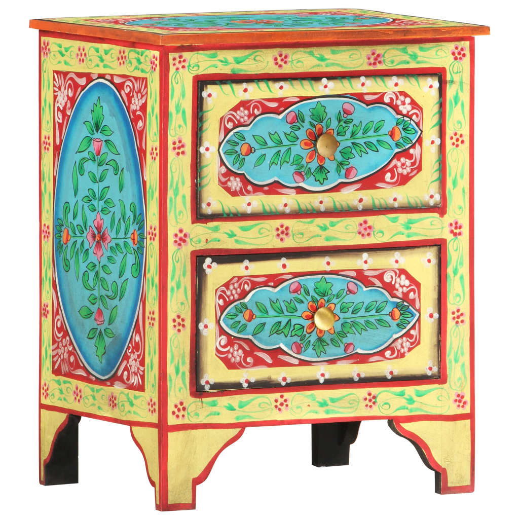 Table de chevet peinte à la main 40×30×50 cm en bois de manguier massif