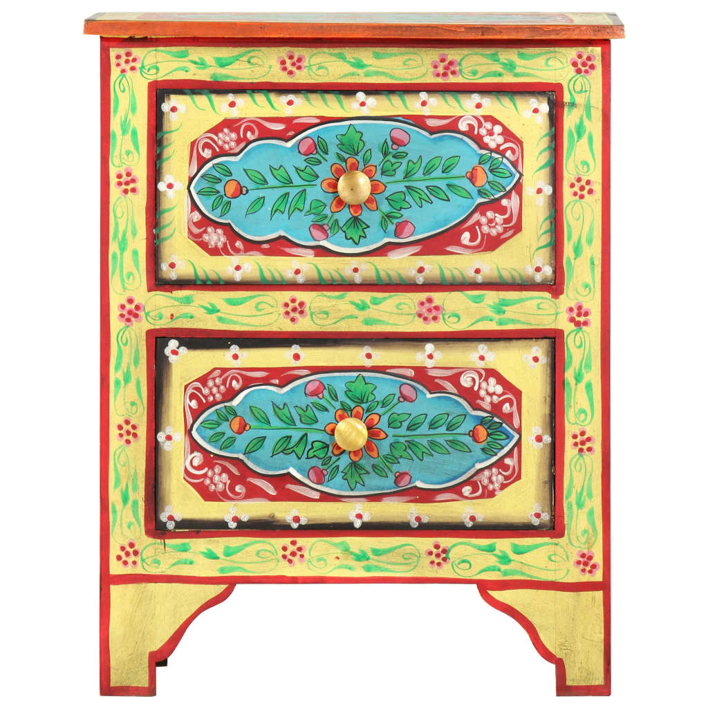 Table de chevet peinte à la main 40×30×50 cm en bois de manguier massif
