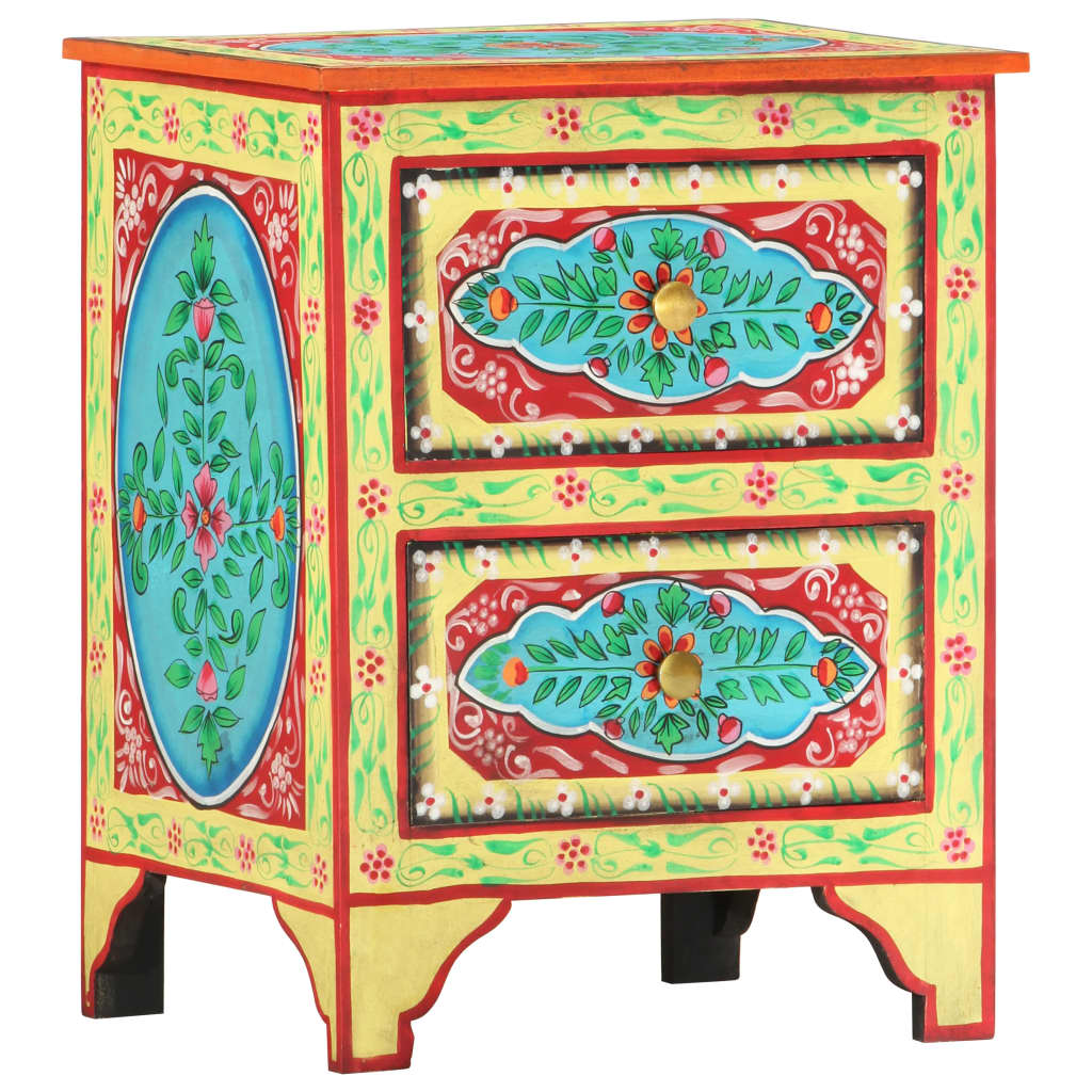 Table de chevet peinte à la main 40×30×50 cm en bois de manguier massif