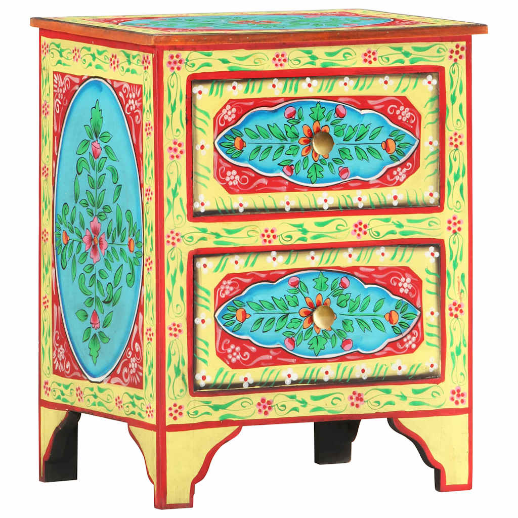 Handbemalter Nachttisch 40×30×50 cm Mango Massivholz