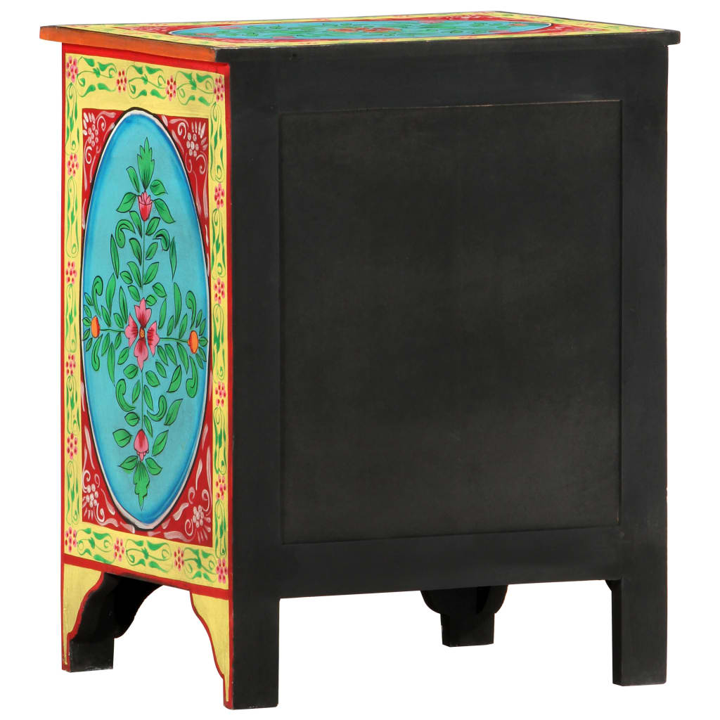 Table de chevet peinte à la main 40×30×50 cm en bois de manguier massif