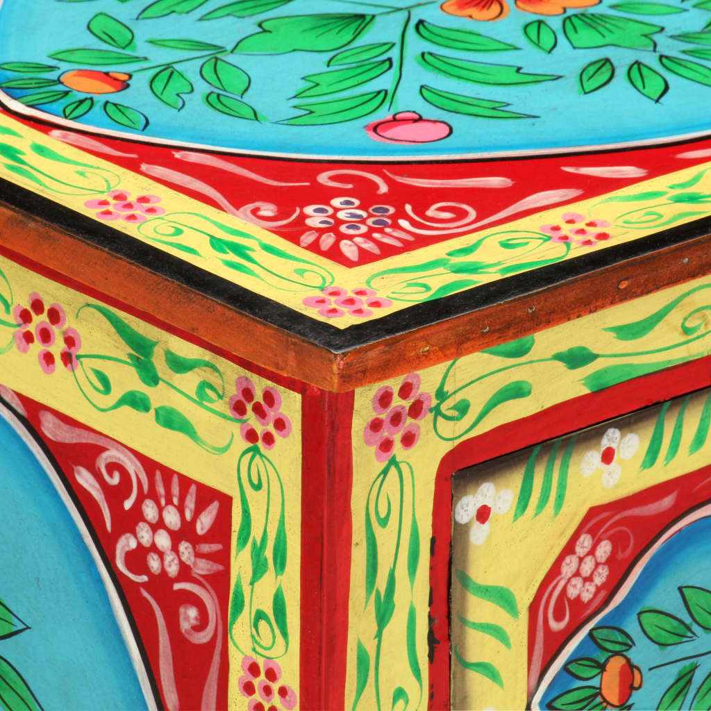 Table de chevet peinte à la main 40×30×50 cm en bois de manguier massif