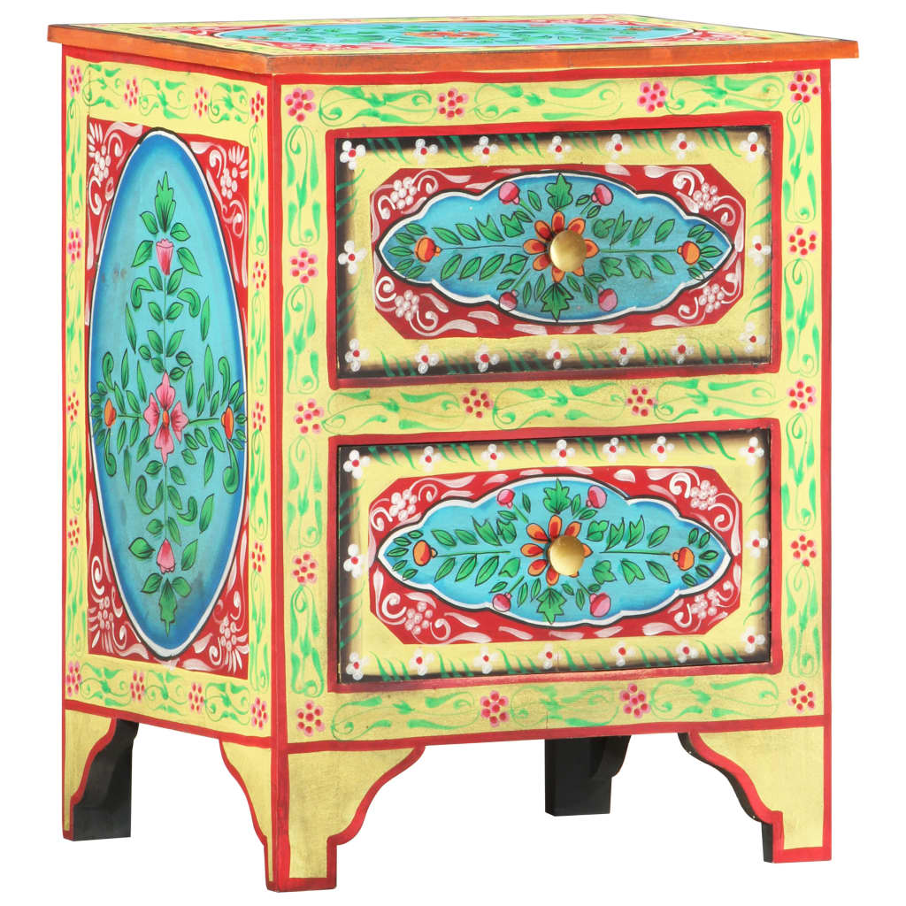 Table de chevet peinte à la main 40×30×50 cm en bois de manguier massif