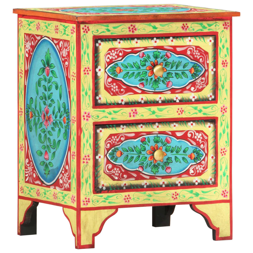 Table de chevet peinte à la main 40×30×50 cm en bois de manguier massif