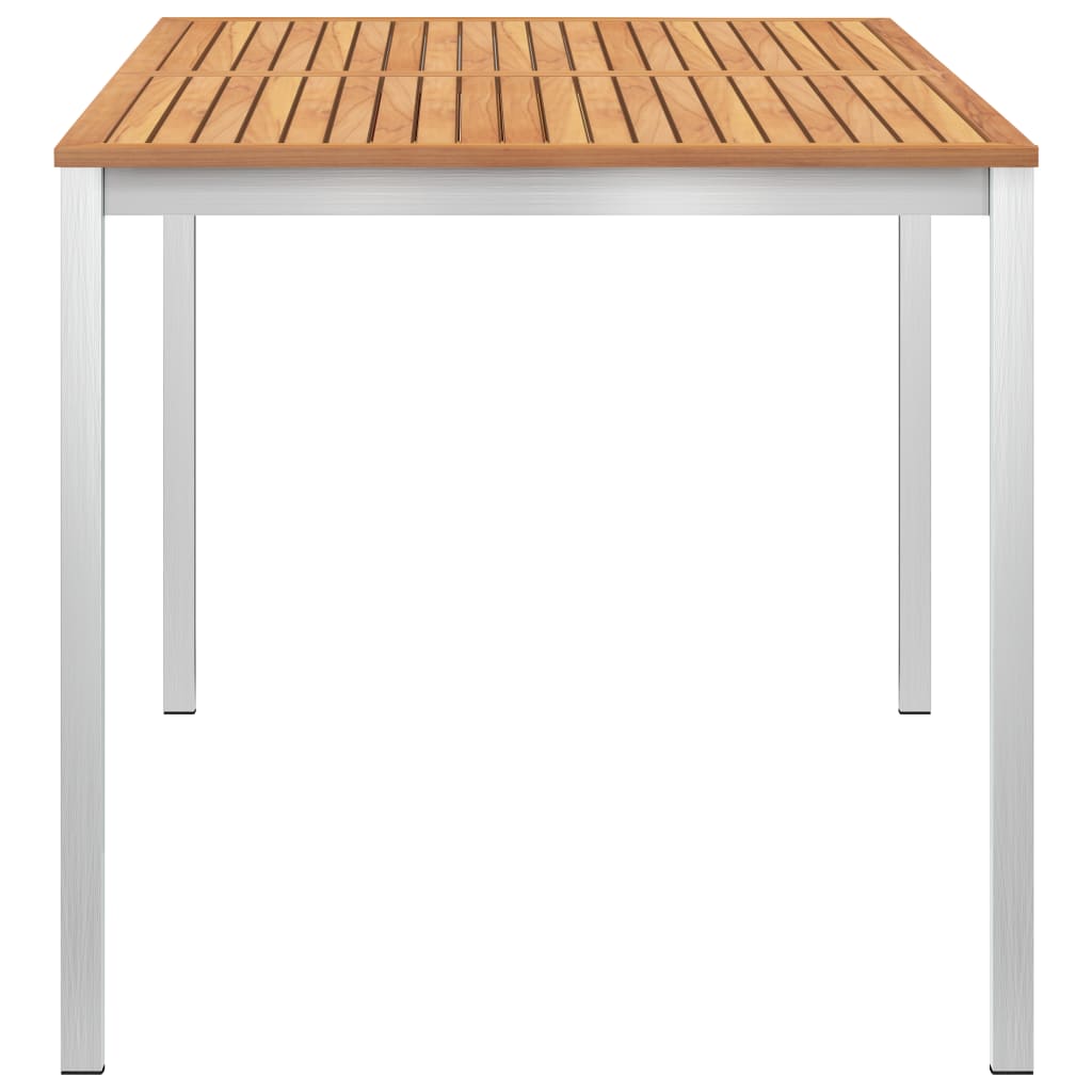 Table à manger de jardin 140x80x75 cm en teck massif et acier inoxydable
