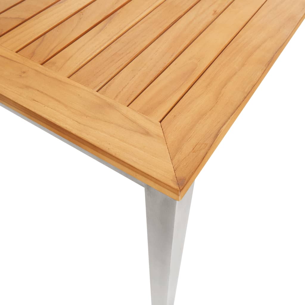 Table à manger de jardin 160x80x75 cm en teck massif et acier inoxydable