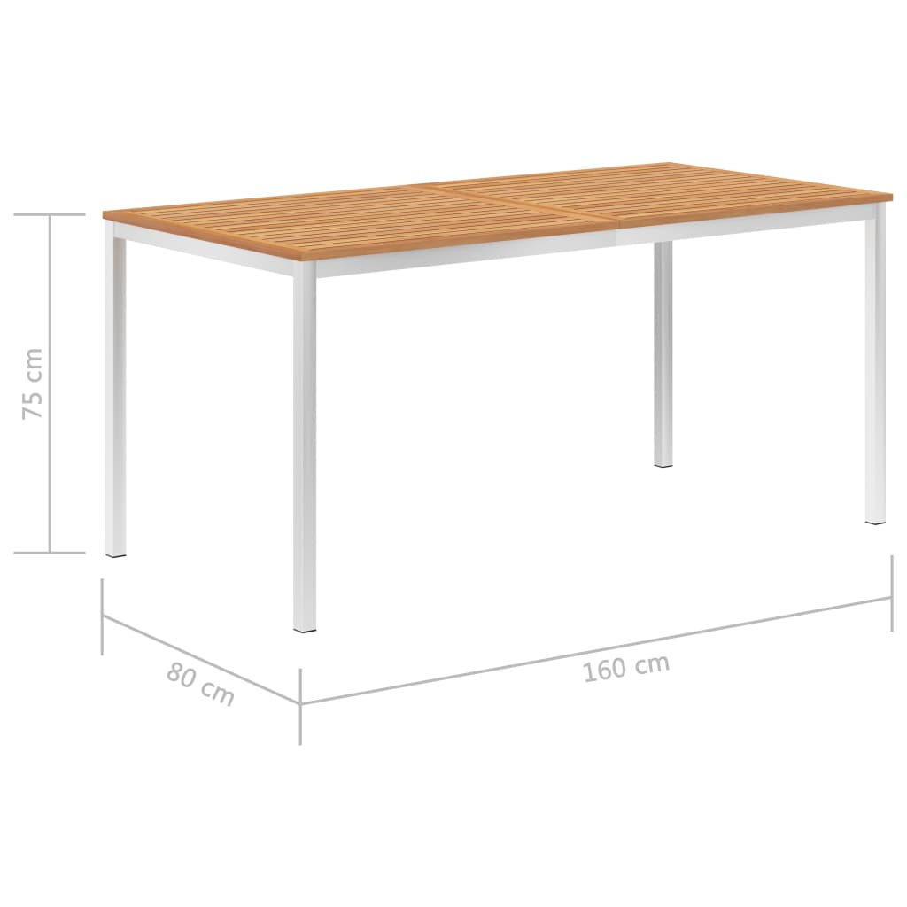 Table à manger de jardin 160x80x75 cm en teck massif et acier inoxydable