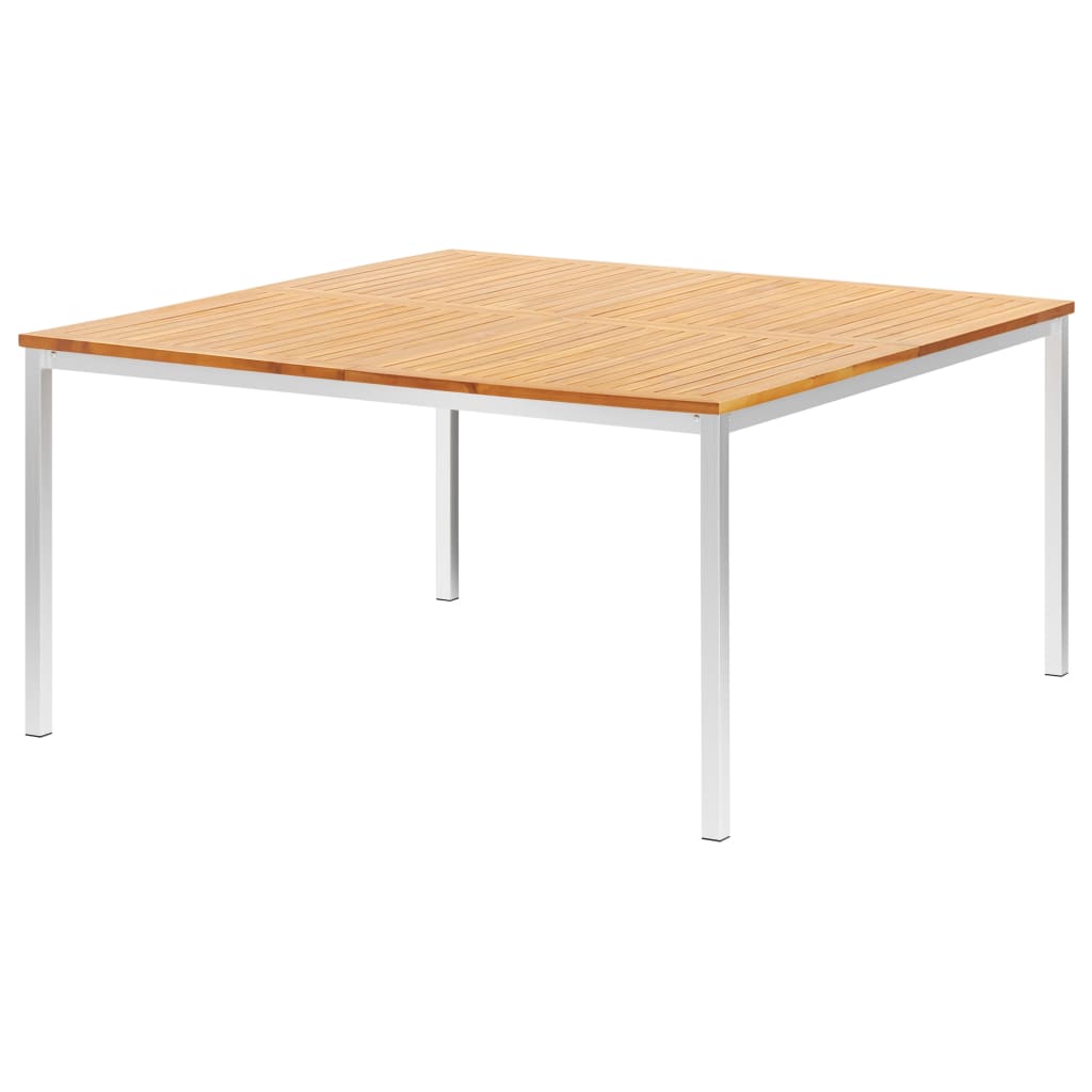 Table à manger de jardin 150x150x75 cm en teck massif et acier inoxydable