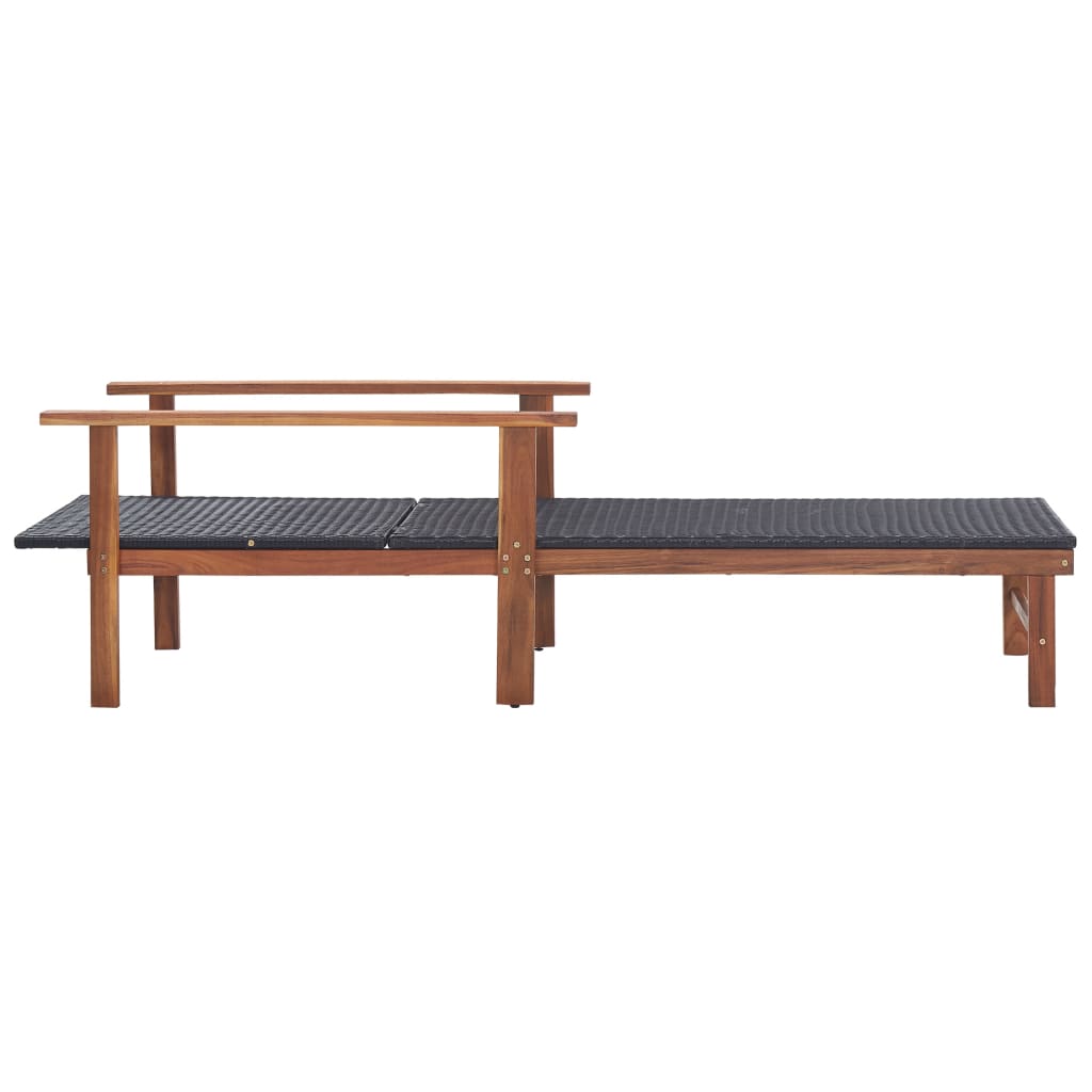 Bain de soleil en poly rotin et bois d'acacia massif noir
