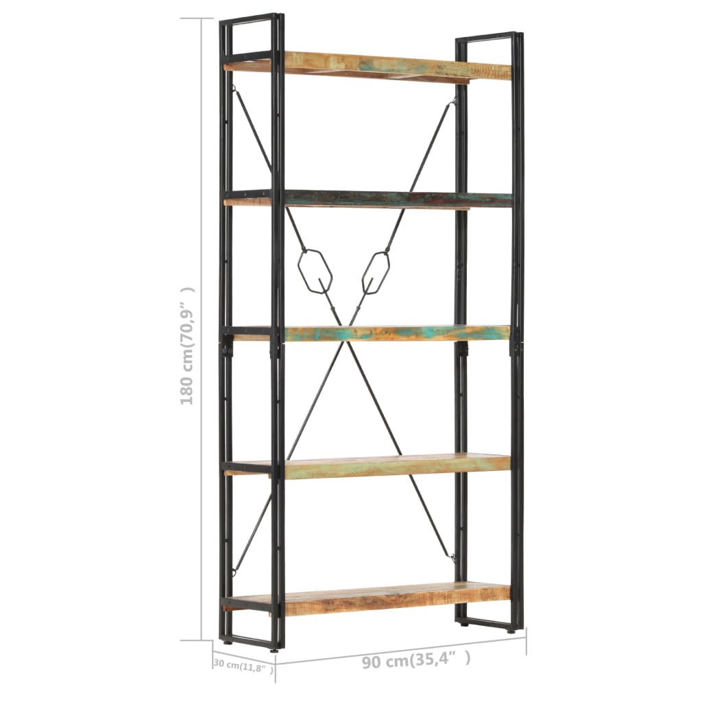 Bücherregal 5 Fächer 90x30x180 cm Altholz Massiv