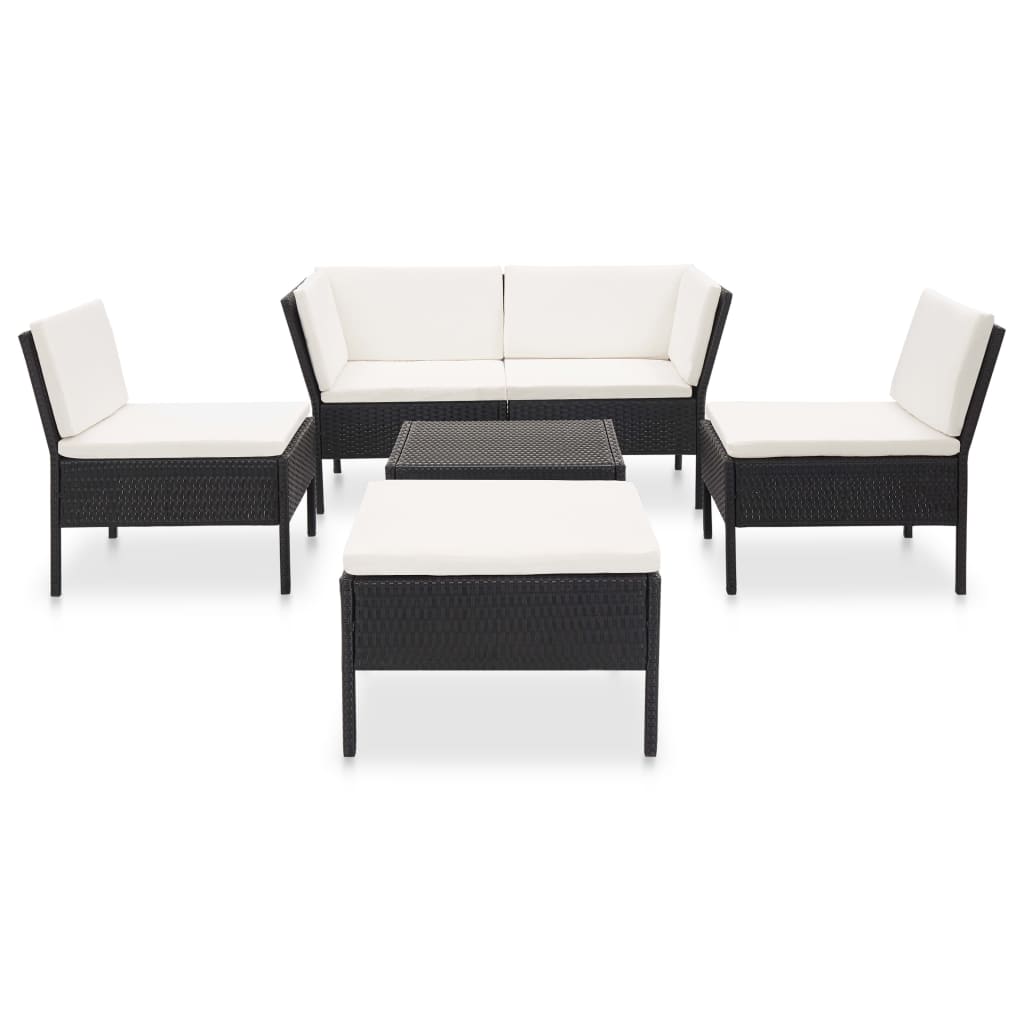 6 pièces. Salon de jardin avec coussins poly rotin noir