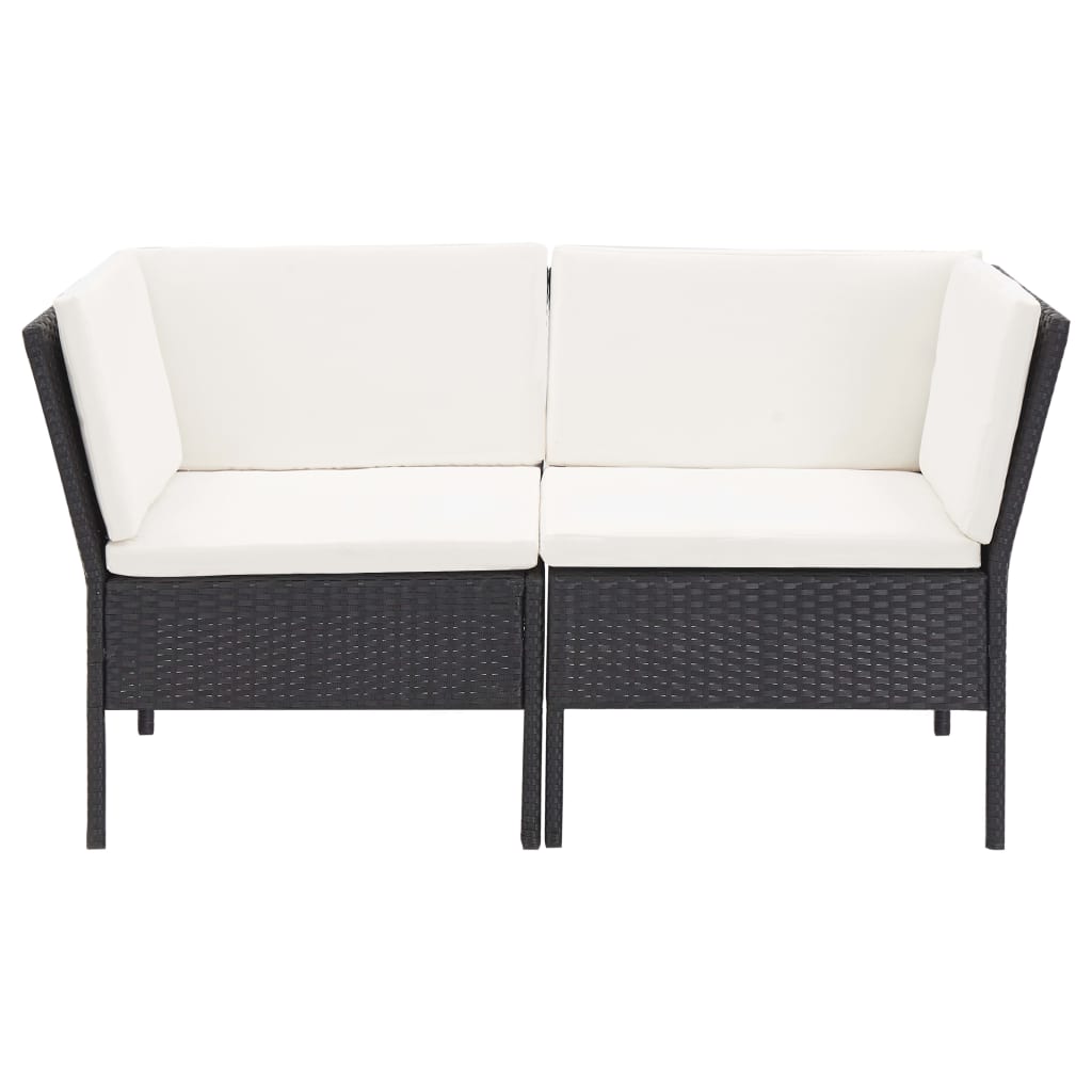6 pièces. Salon de jardin avec coussins poly rotin noir