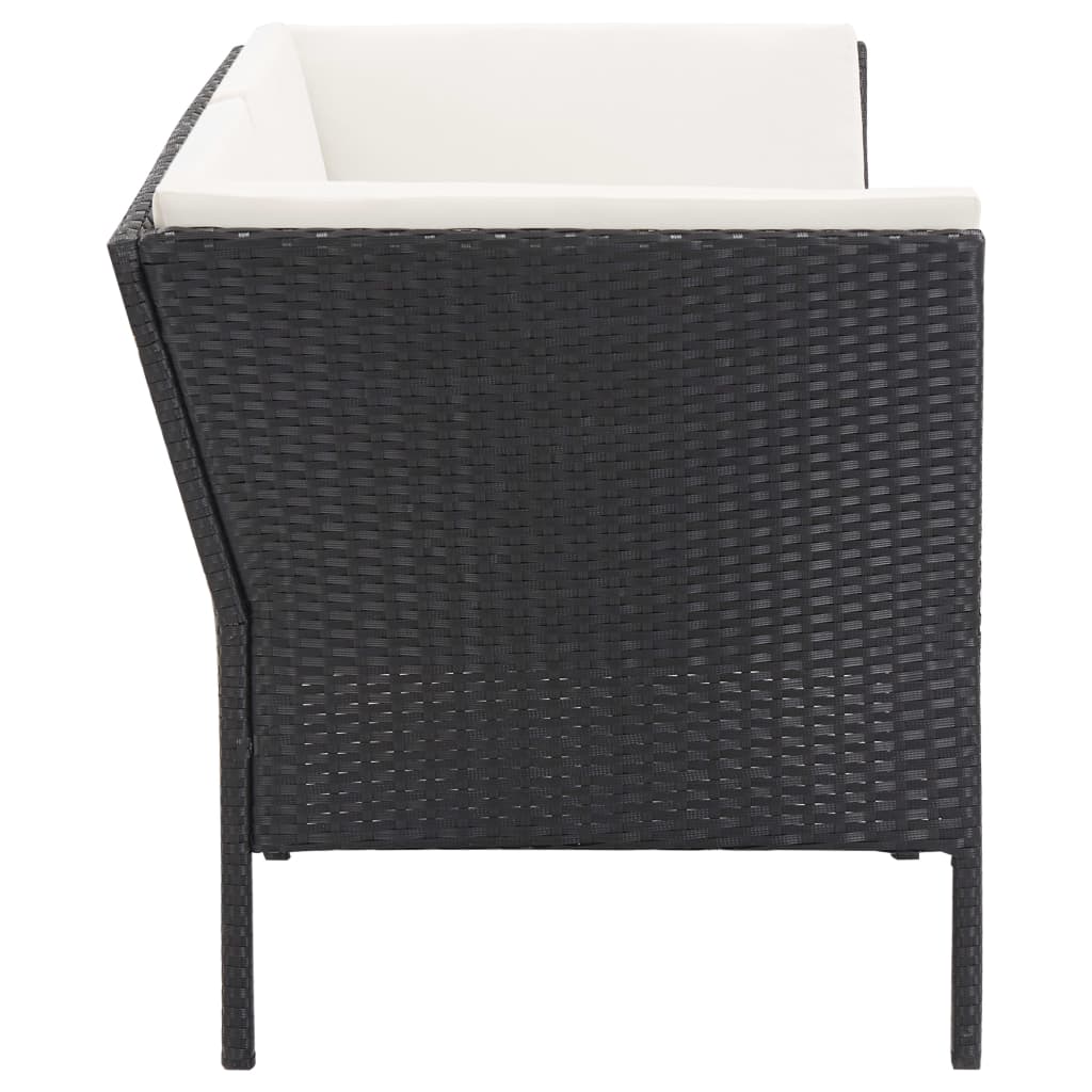 6 pièces. Salon de jardin avec coussins poly rotin noir