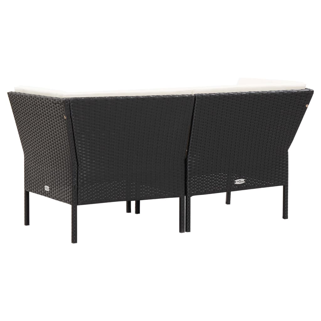 6 pièces. Salon de jardin avec coussins poly rotin noir