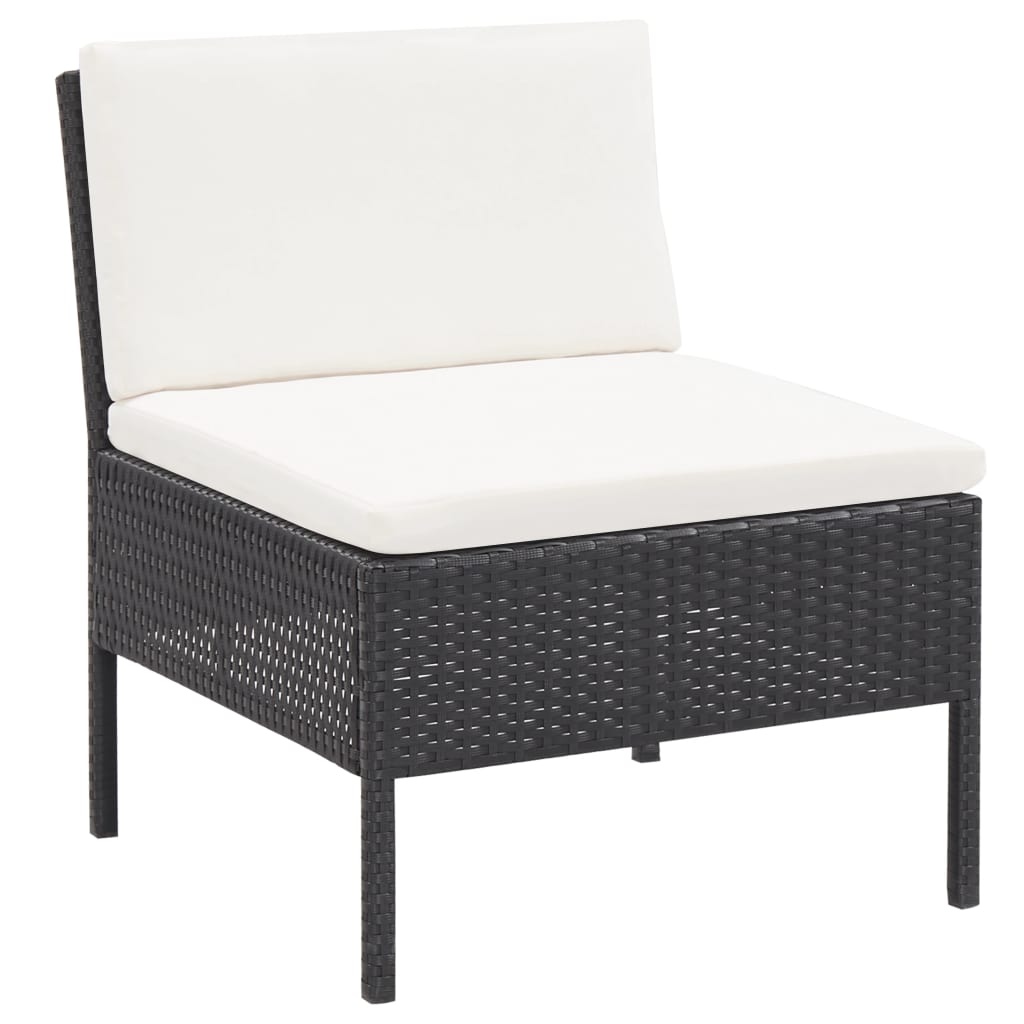 6 pièces. Salon de jardin avec coussins poly rotin noir