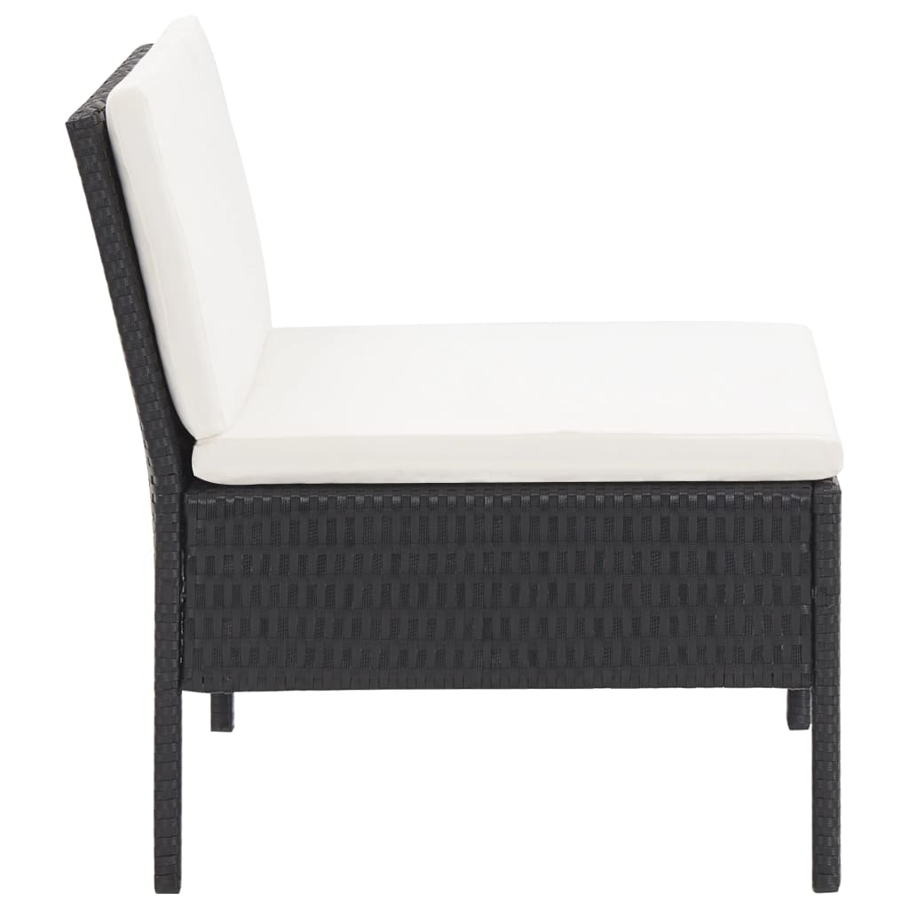6 pièces. Salon de jardin avec coussins poly rotin noir