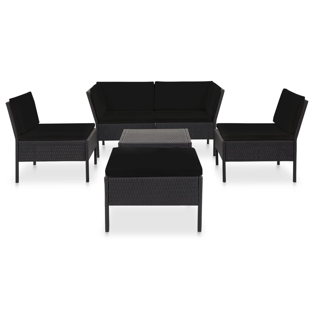 6-tlg. Garten-Lounge-Set mit Auflagen Poly Rattan Schwarz