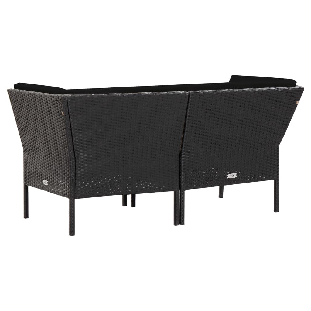 6-tlg. Garten-Lounge-Set mit Auflagen Poly Rattan Schwarz