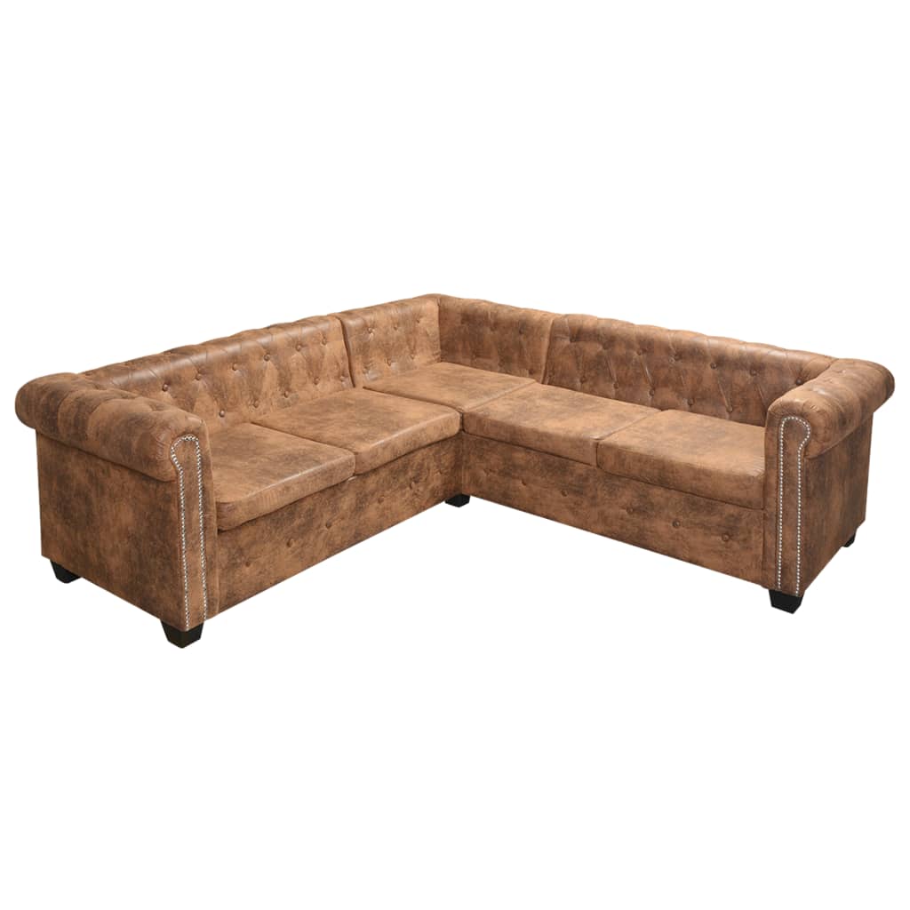 Chesterfield-Ecksofa 5-Sitzer Braun Kunstleder