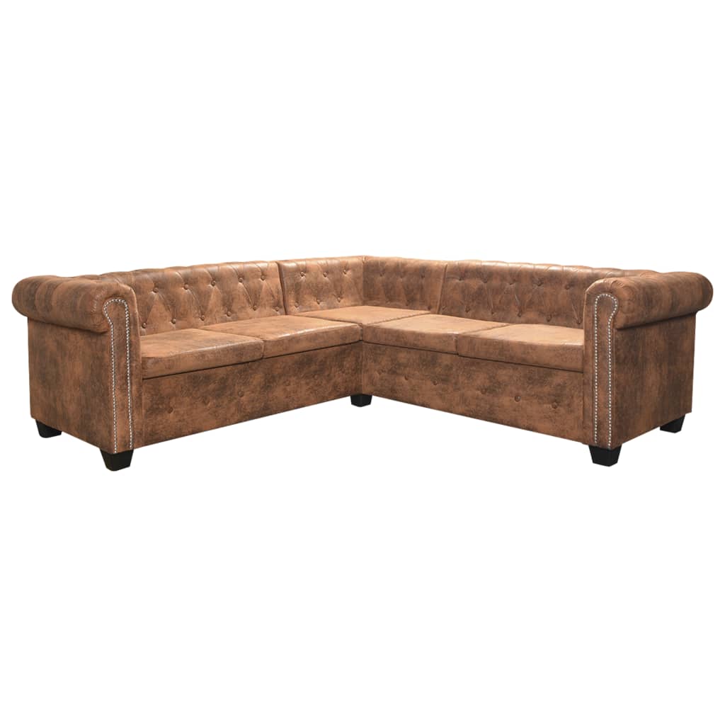 Chesterfield-Ecksofa 5-Sitzer Braun Kunstleder