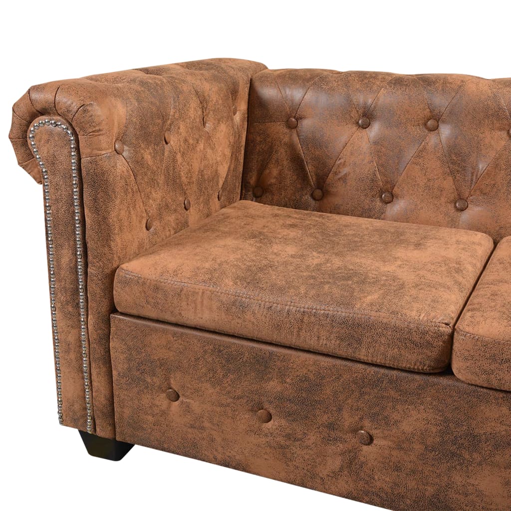 Chesterfield-Ecksofa 5-Sitzer Braun Kunstleder
