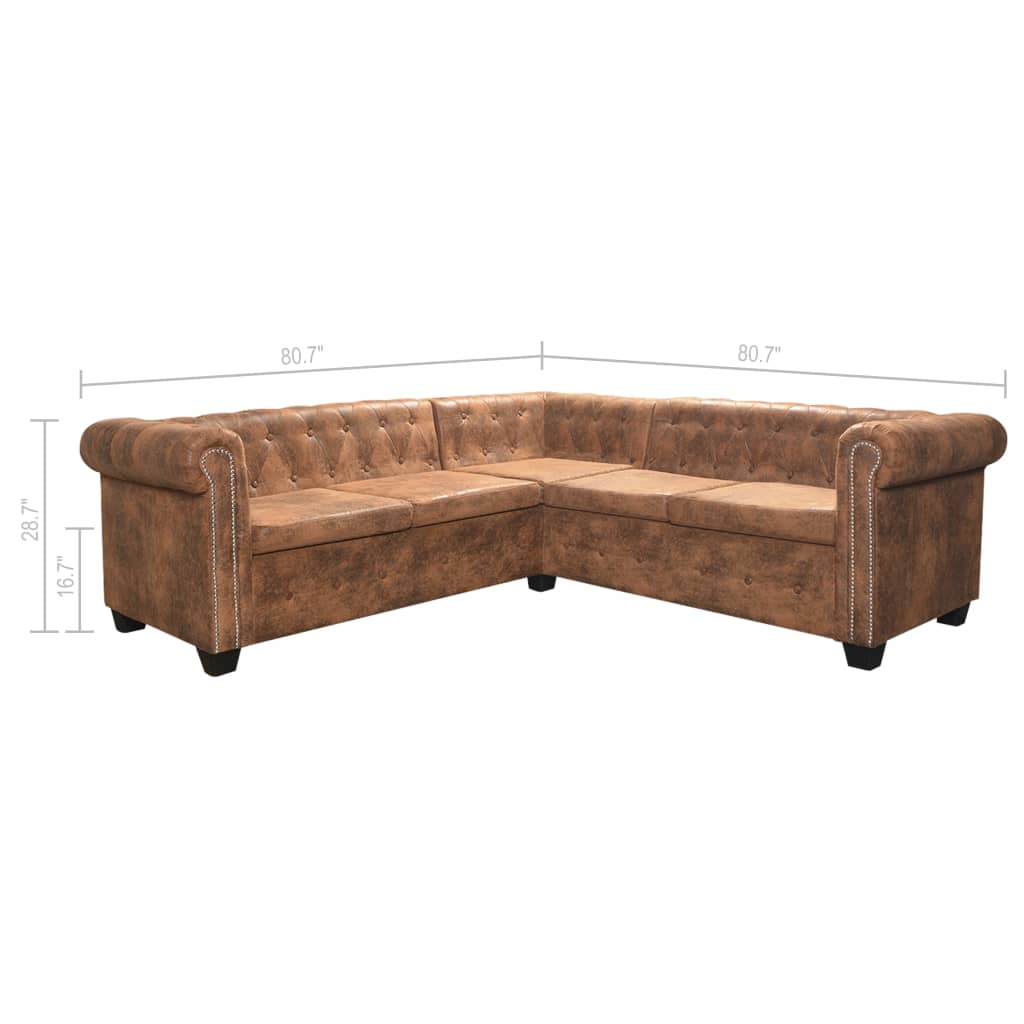 Chesterfield-Ecksofa 5-Sitzer Braun Kunstleder