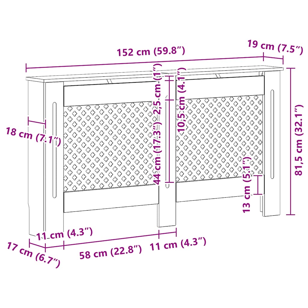 Heizkörperverkleidung Anthrazit 152x19x81,5 cm MDF