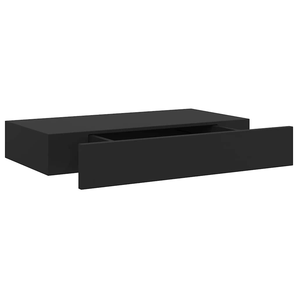 Étagère flottante avec tiroir noir 48x25x8 cm