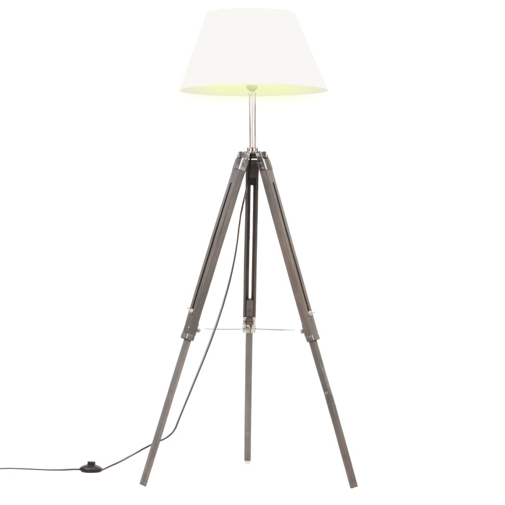 Stativlampe Grau und Weiß Teak Massivholz 141 cm