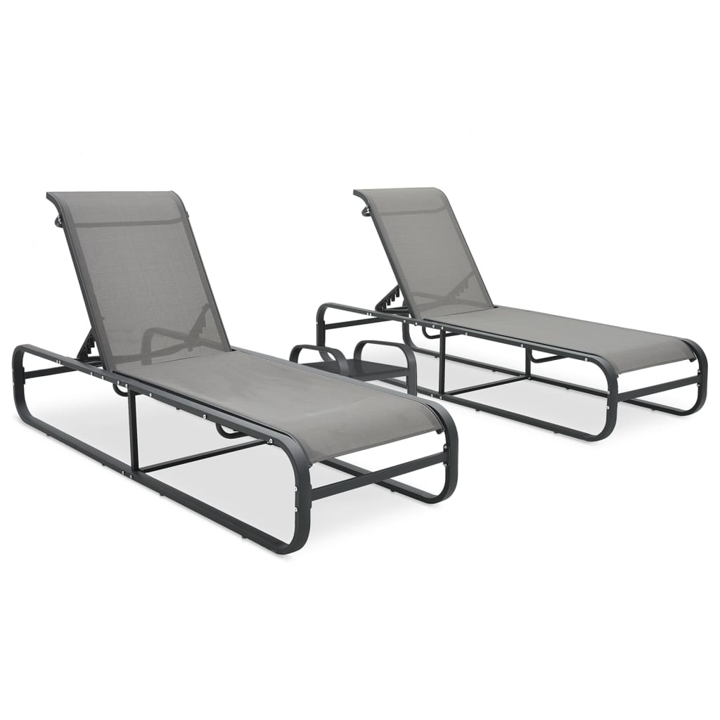 Sonnenliegen 2 Stk. mit Tisch Textilene und Aluminium