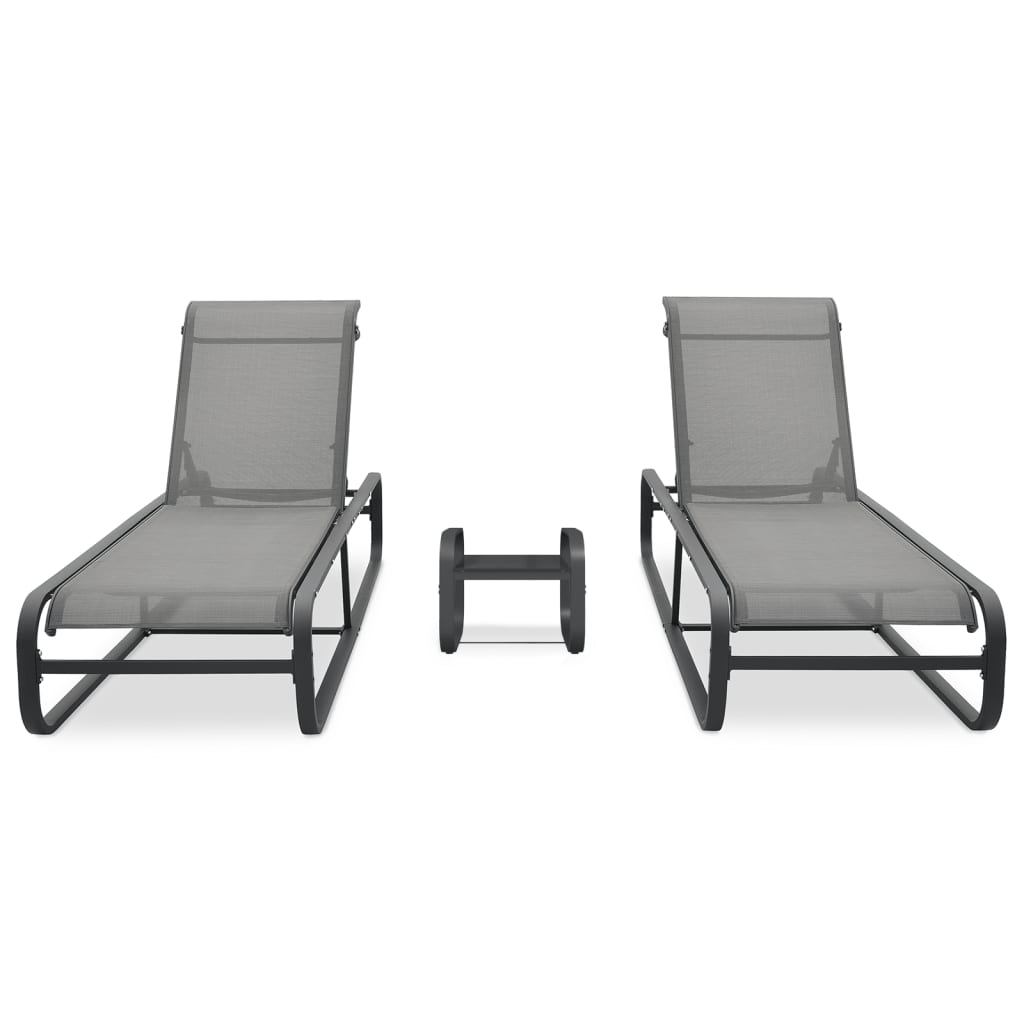 Sonnenliegen 2 Stk. mit Tisch Textilene und Aluminium